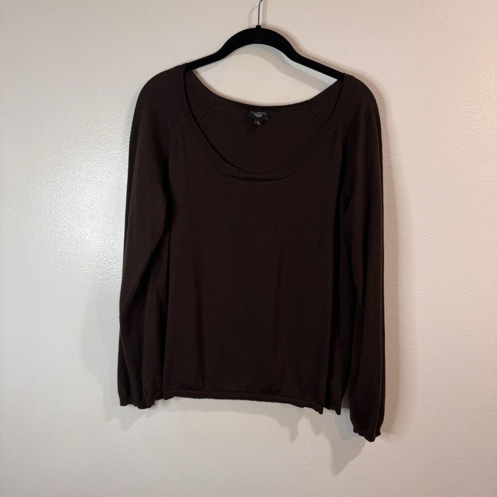 Talbots Sweater 1X Cocoa Brown Scoop Neck Soft Knit Classic Preppy Comfy